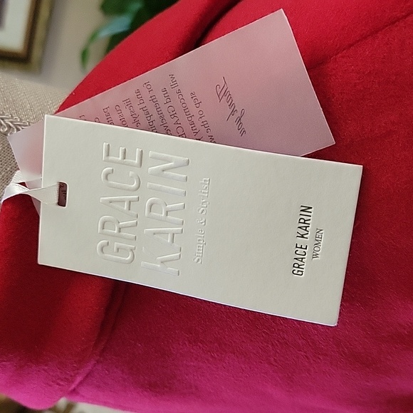 Grace Karin red double breast pea coat long winter oversize trench coat L New… - Picture 8 of 14